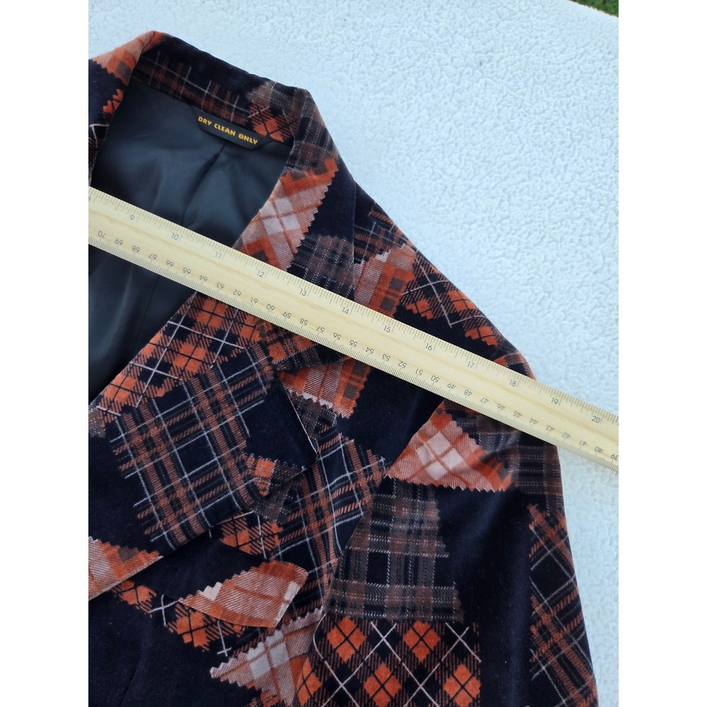 Mens Velvet Blazer McGregor Patchwork Orange Black Plaid Vintage 42 USA Classic‎ - Picture 3 of 8